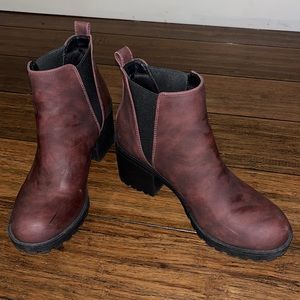Brown booties with chunky black hill. Size 7 1/2 . True to size. WORN ONCE .